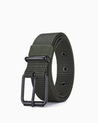 Men's Casual Army Green Woven Nylon Belt with Black Pin Buckle