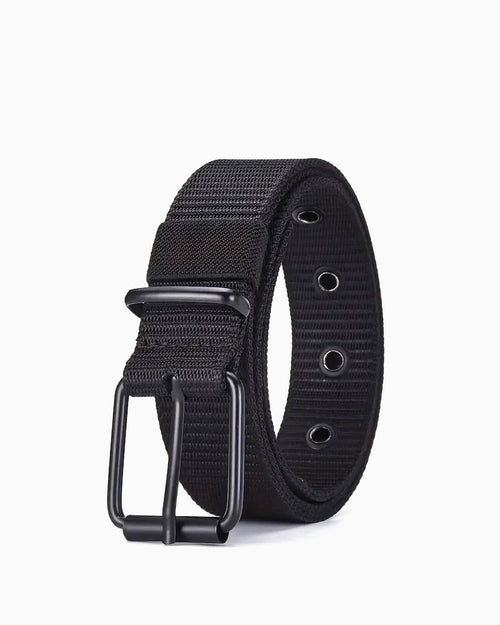 Men's Casual Black Woven Nylon Belt with Black Pin Buckle