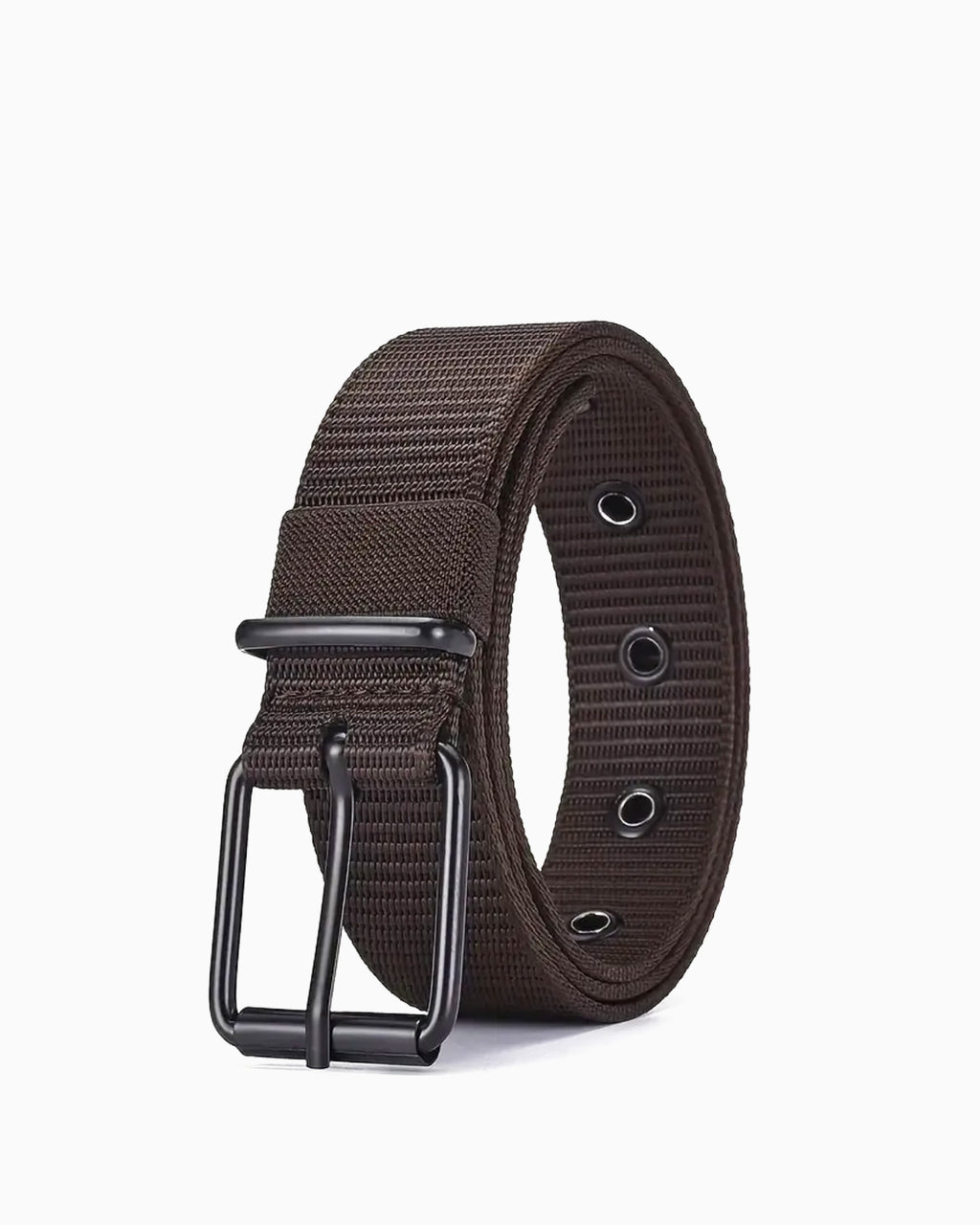 Men's Casual Brown Woven Nylon Belt with Black Pin Buckle