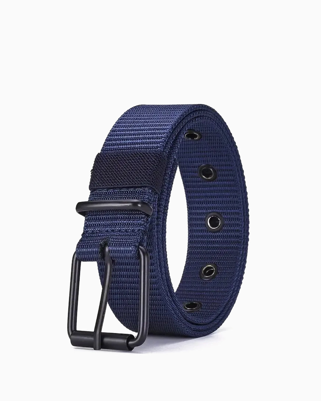 Men's Casual Dark Blue Woven Nylon Belt with Black Pin Buckle