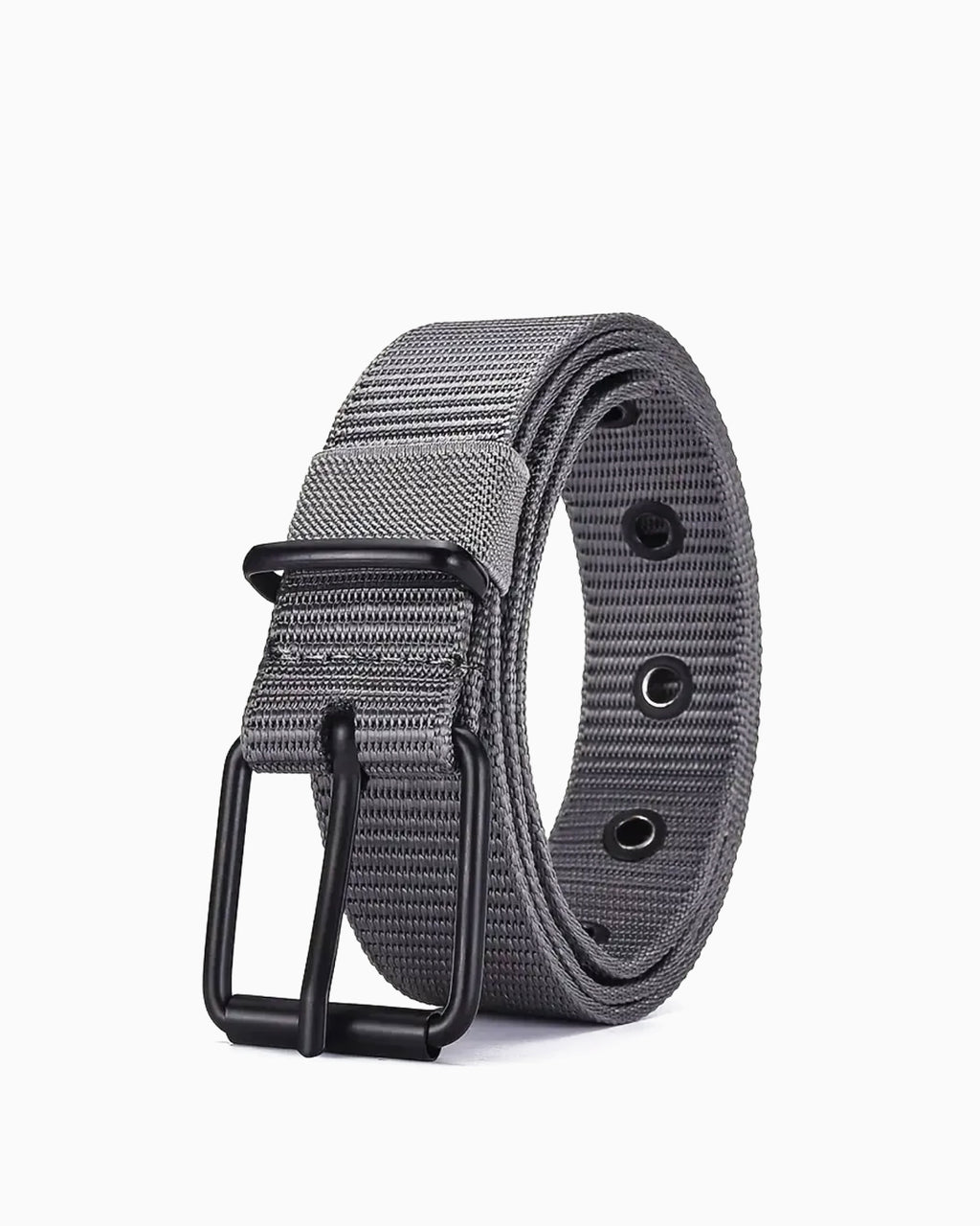Men's Casual Gray Woven Nylon Belt with Black Pin Buckle