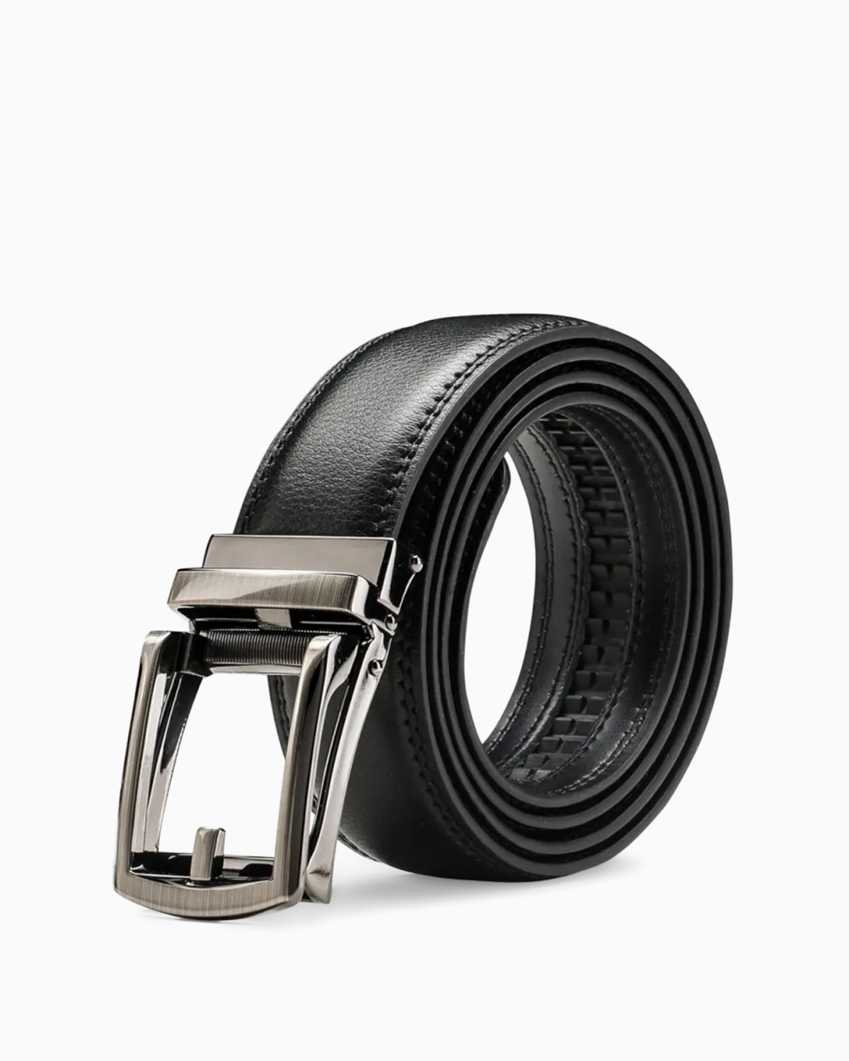 Men's Classic Ratchet Snap Closure Adjustable Leather Black Belt