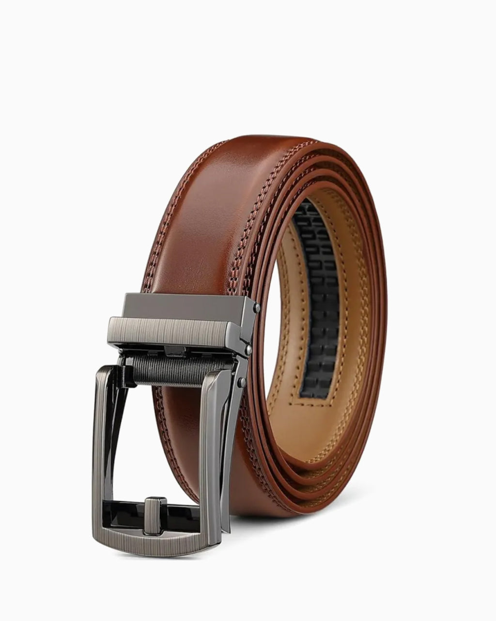 Men's Classic Ratchet Snap Closure Adjustable Leather Brown Belt