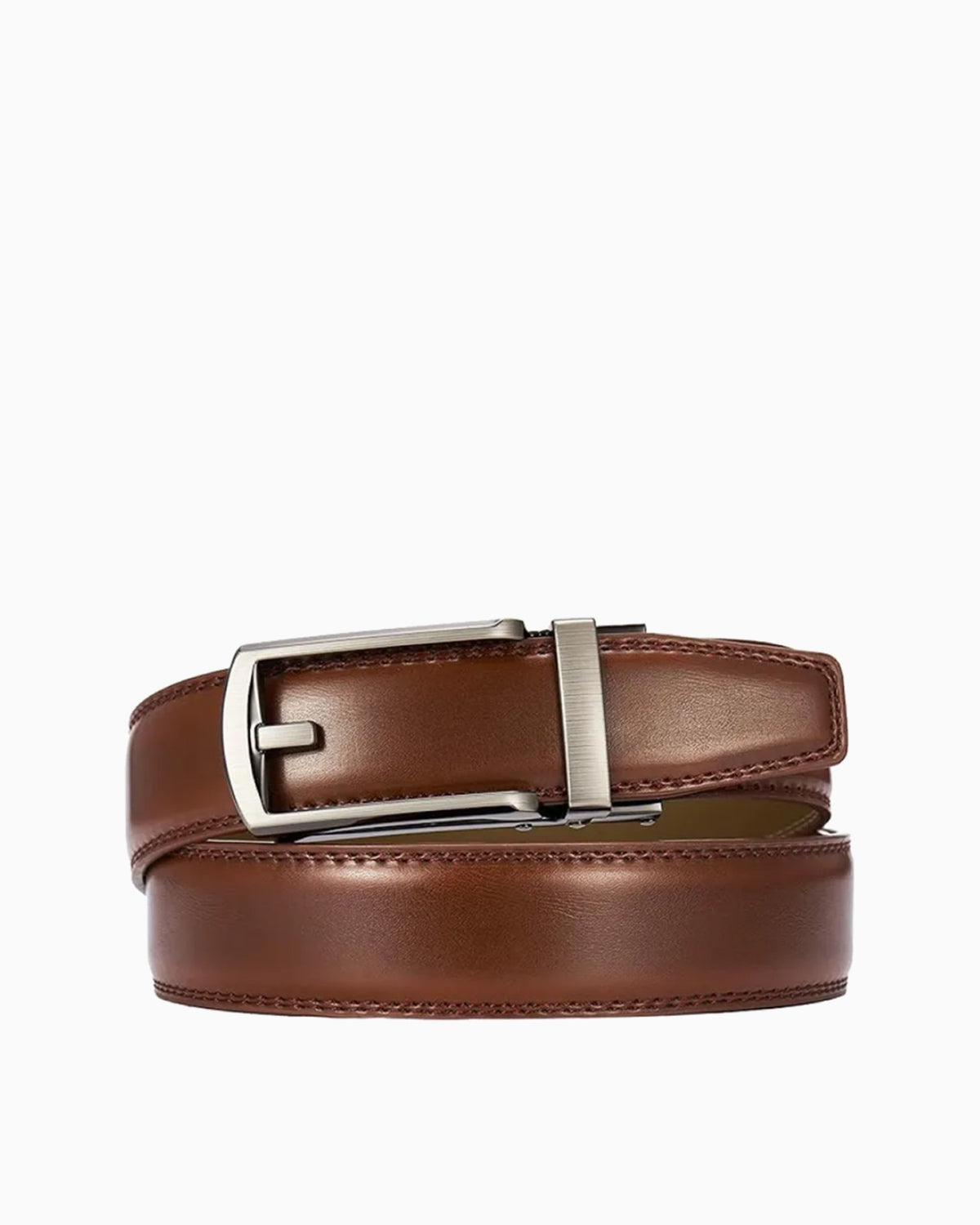 Men's Classic Ratchet Snap Closure Adjustable Leather Brown Belt