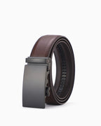 Men's Classic Genuine Leather Ratchet Brown Belt with Matte Black Buckle