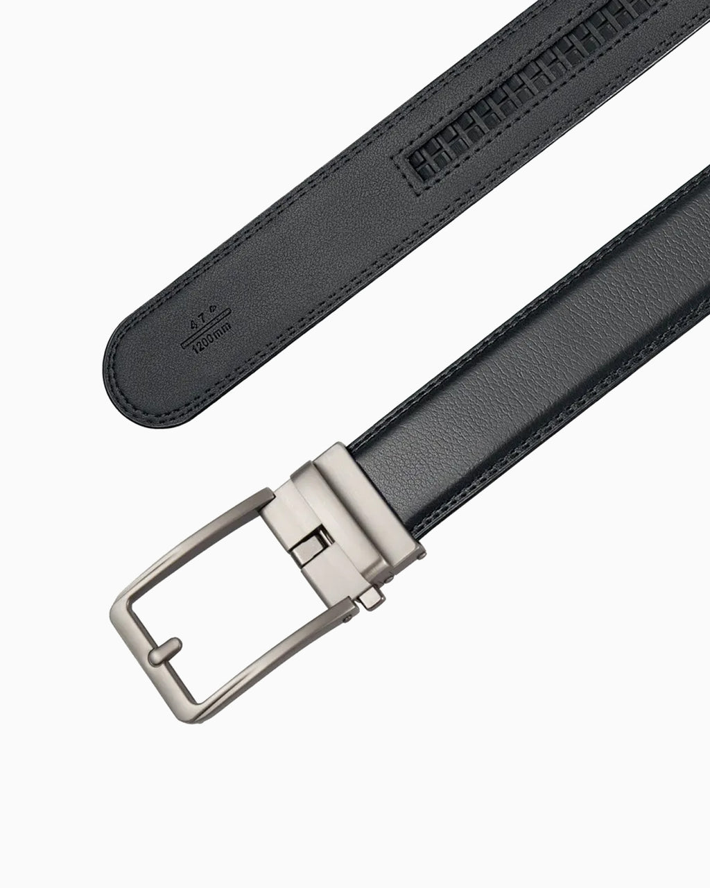 Men's Classic Genuine Leather Black Ratchet Belt with Silver Buckle