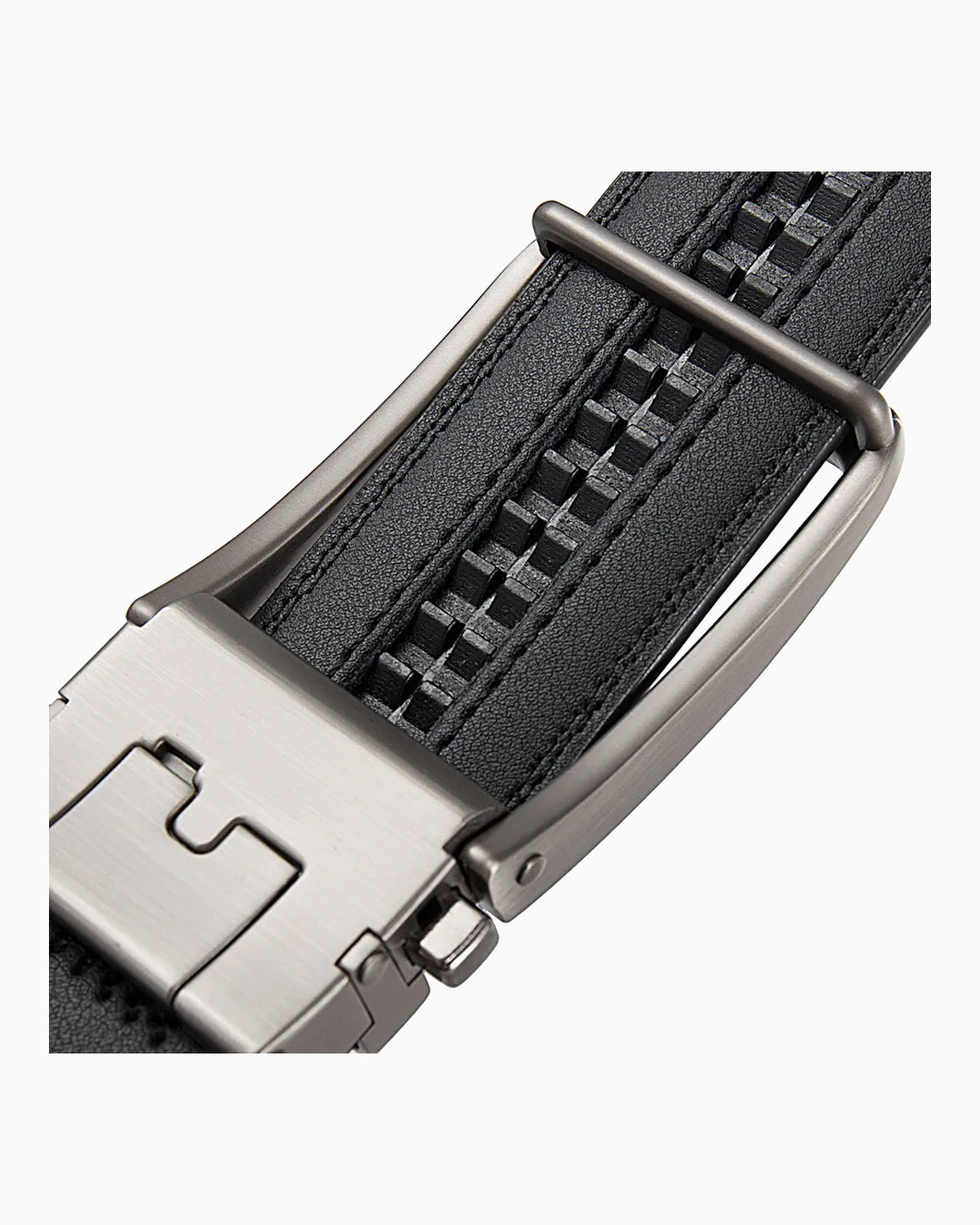 Men's Classic Genuine Leather Black Ratchet Belt with Silver Buckle
