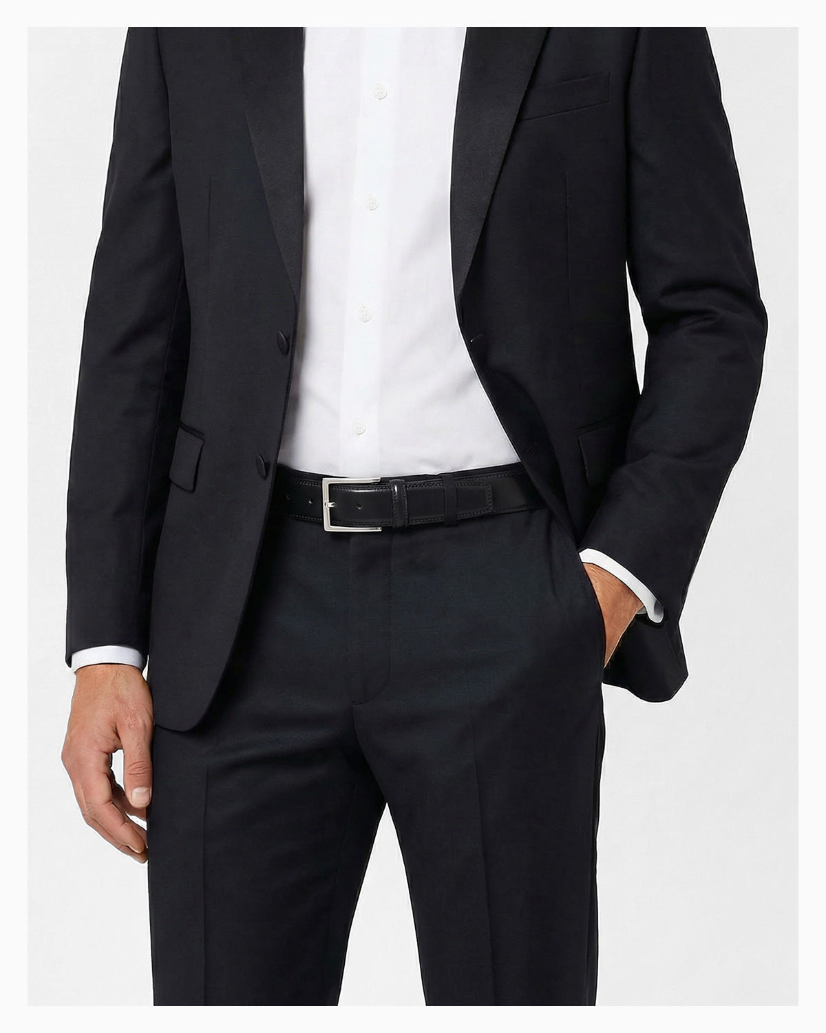 Men's Genuine Leather Dress Black Belt with Rectangular Buckle