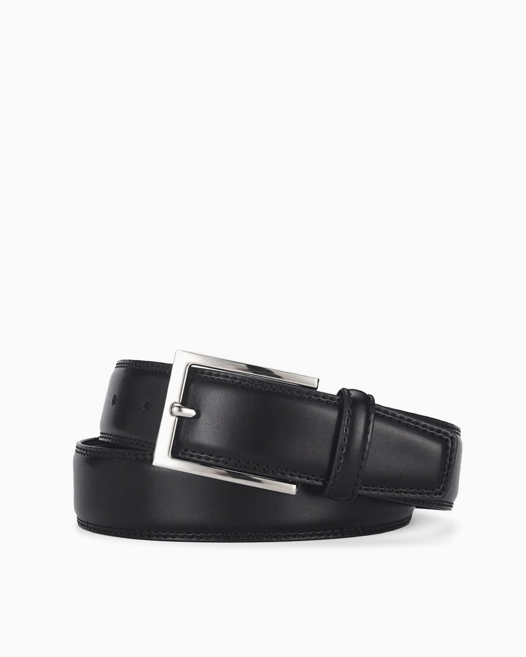 Men's Genuine Leather Dress Black Belt with Rectangular Buckle