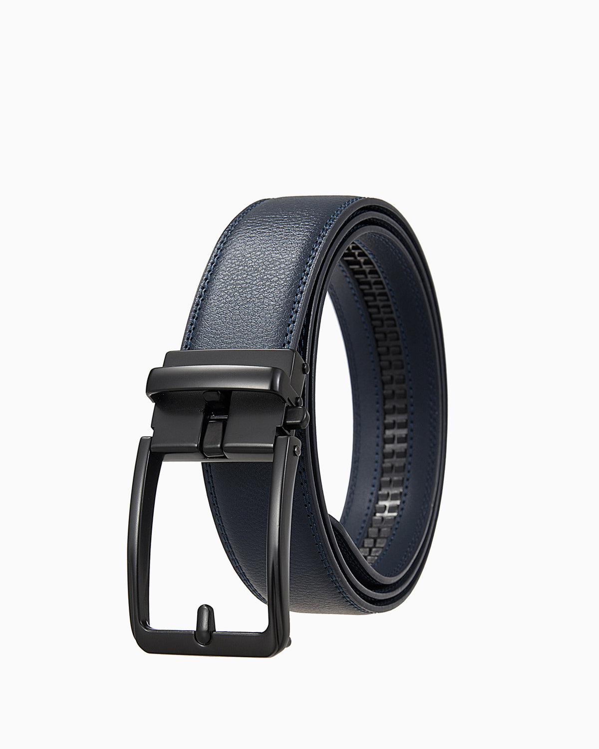 Men's Classic Genuine Leather Blue Ratchet Belt with Black Buckle
