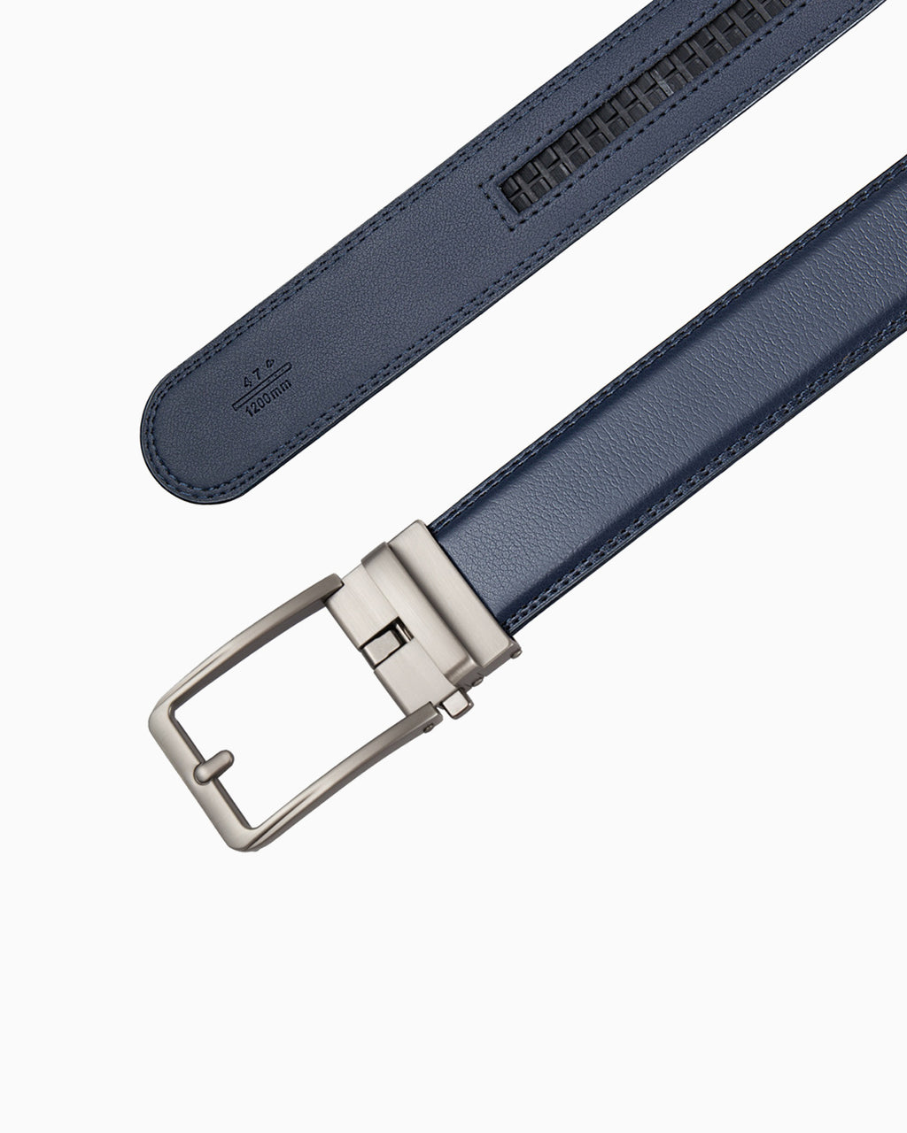 Men's Classic Genuine Leather Blue Ratchet Belt with Silver Buckle