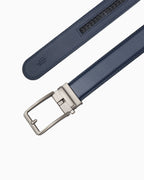 Men's Classic Genuine Leather Blue Ratchet Belt with Silver Buckle