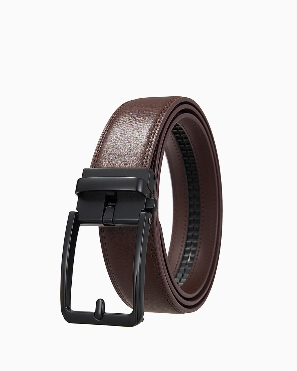 Men's Classic Genuine Leather Brown Ratchet Belt with Black Buckle