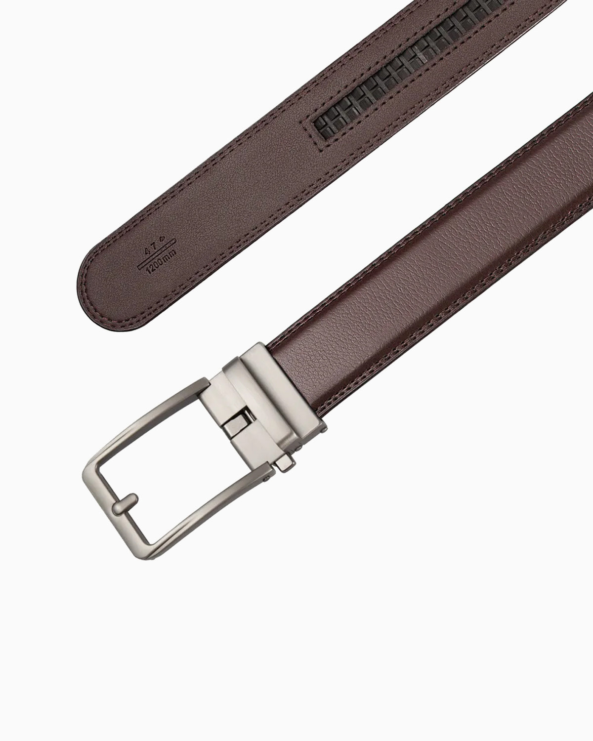 Men's Classic Genuine Leather Brown Ratchet Belt with Silver Buckle