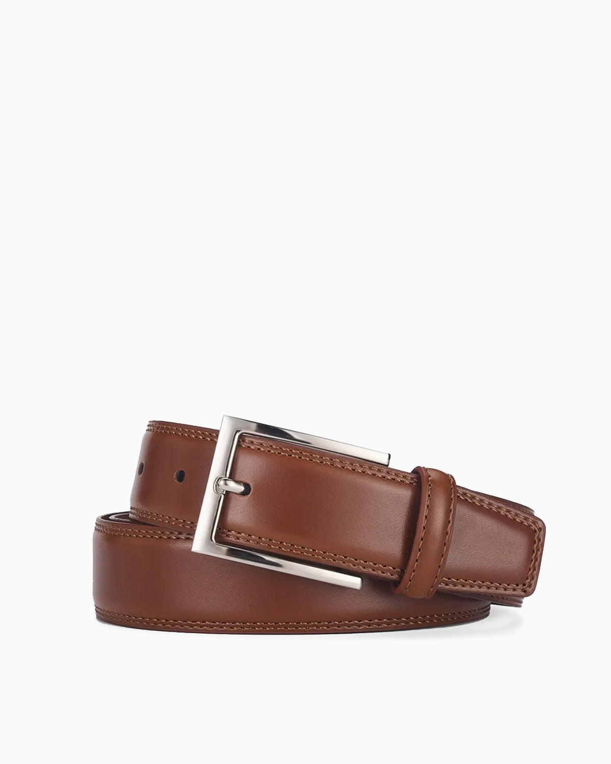 Men's Genuine Leather Dress Brown Belt with Rectangular Buckle