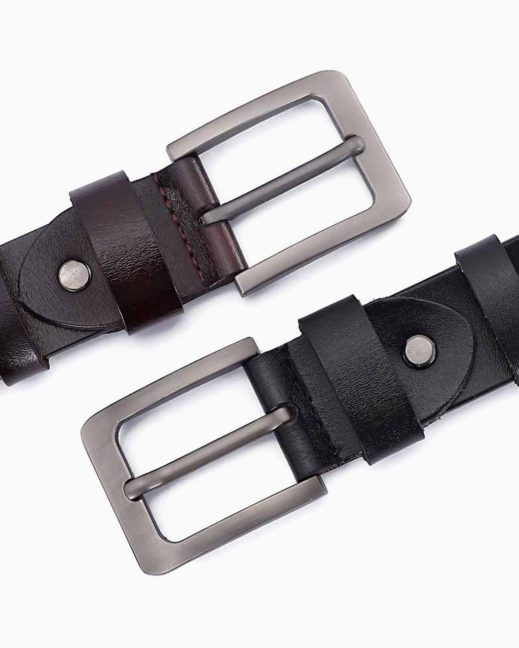 Men's Casual Genuine Leather Black ans Brown Belts with Polished Buckle