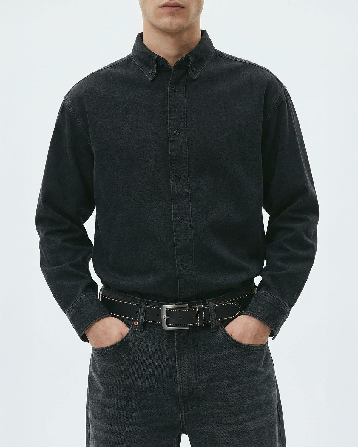 5XL Extended Length Polished Buckle Leather Belt Men / Up to 170 cm