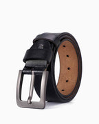 Men's Casual Genuine Leather Black Belt with Polished Buckle