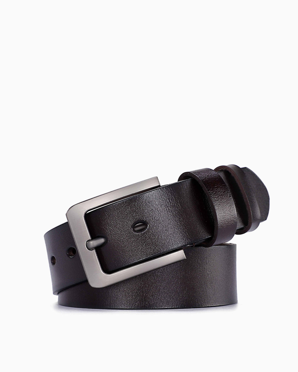 Men's Casual Genuine Leather Brown Belt with Polished Buckle