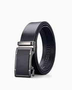 Men's Genuine Leather Ratchet Black Belt with Black Metallic Buckle