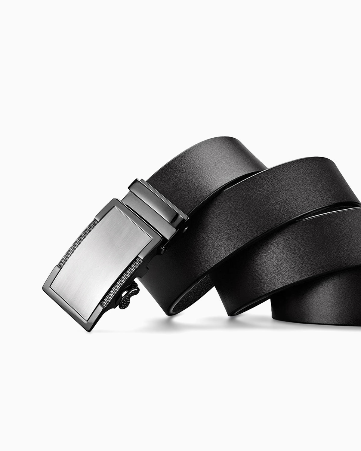 Men's Genuine Leather Ratchet Black Belt with Metallic Buckle