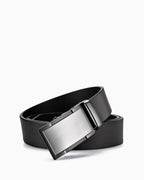 Men's Genuine Leather Ratchet Black Belt with Silver Metallic Buckle