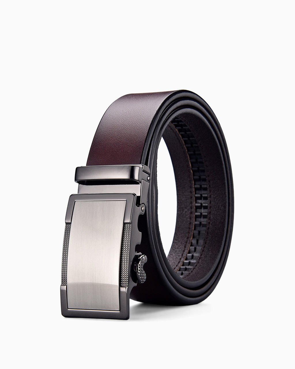 Men's Genuine Leather Ratchet Brown Belt with Silver Metallic Buckle
