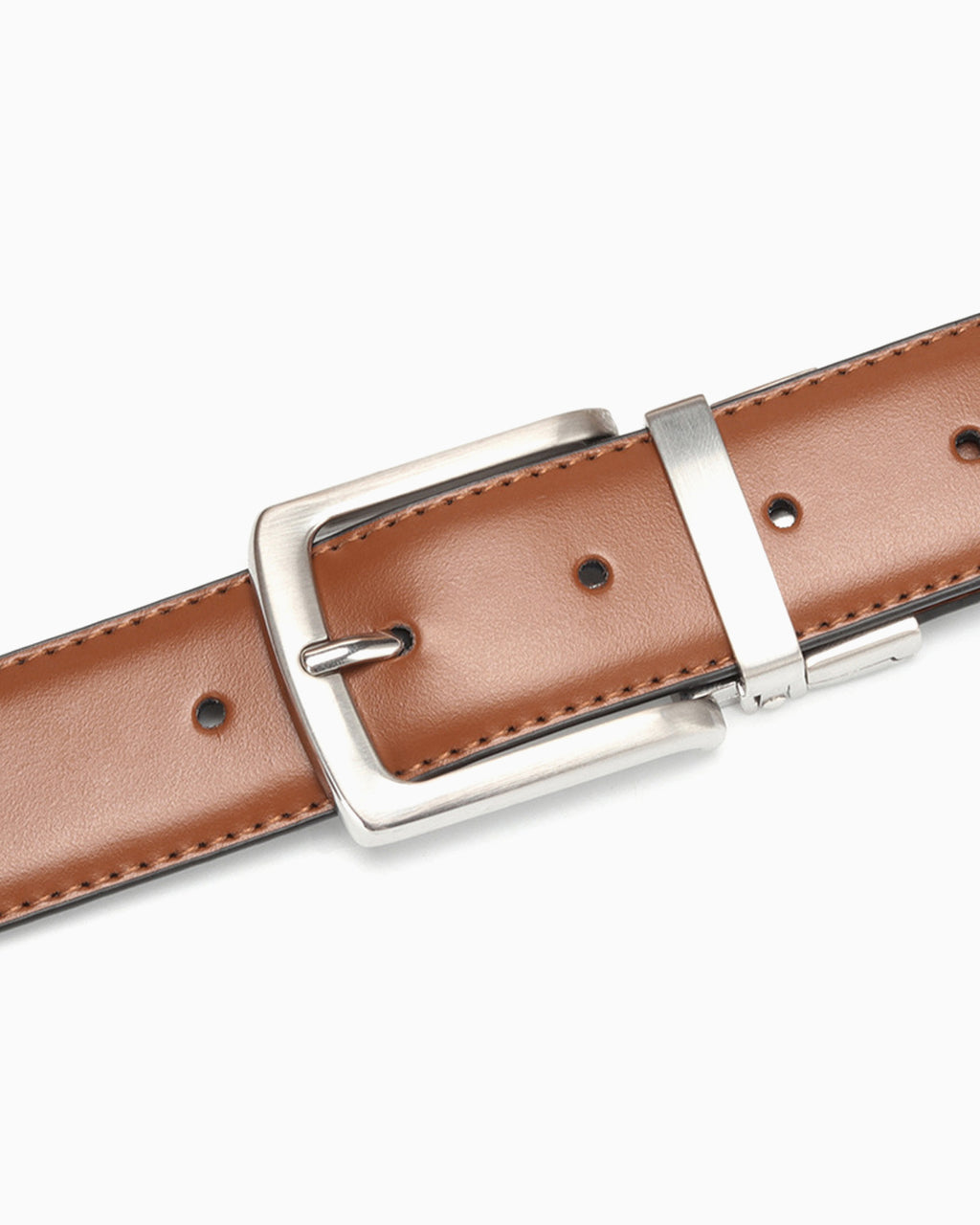 Men's Genuine Leather Reversible Brown Belt with Metallic Pin Buckle