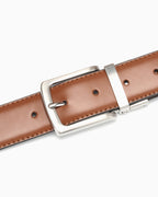 Men's Genuine Leather Reversible Brown Belt with Metallic Pin Buckle