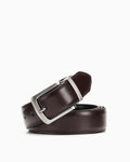 Men's Genuine Leather Reversible Dark Brown Belt with Metallic Pin Buckle