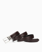 Men's Genuine Leather Reversible Dark Brown Belt with Metallic Pin Buckle