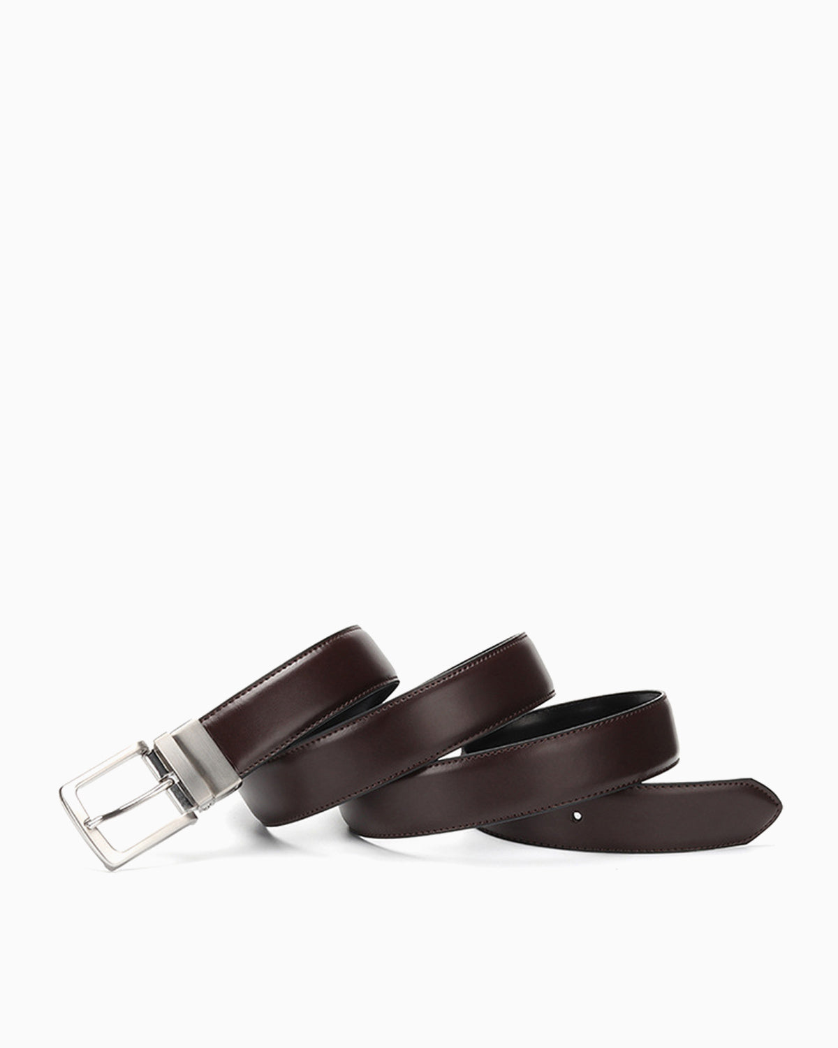 Men's Genuine Leather Reversible Dark Brown Belt with Metallic Pin Buckle