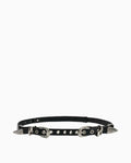 Unisex Black Leather Belt with Sculptural Silver Hardware & Eyelet Detail