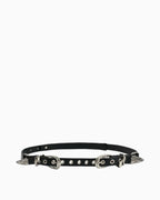 Unisex Black Leather Belt with Sculptural Silver Hardware & Eyelet Detail