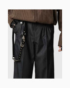 Unisex Black Leather Belt with Sculptural Silver Hardware & Eyelet Detail