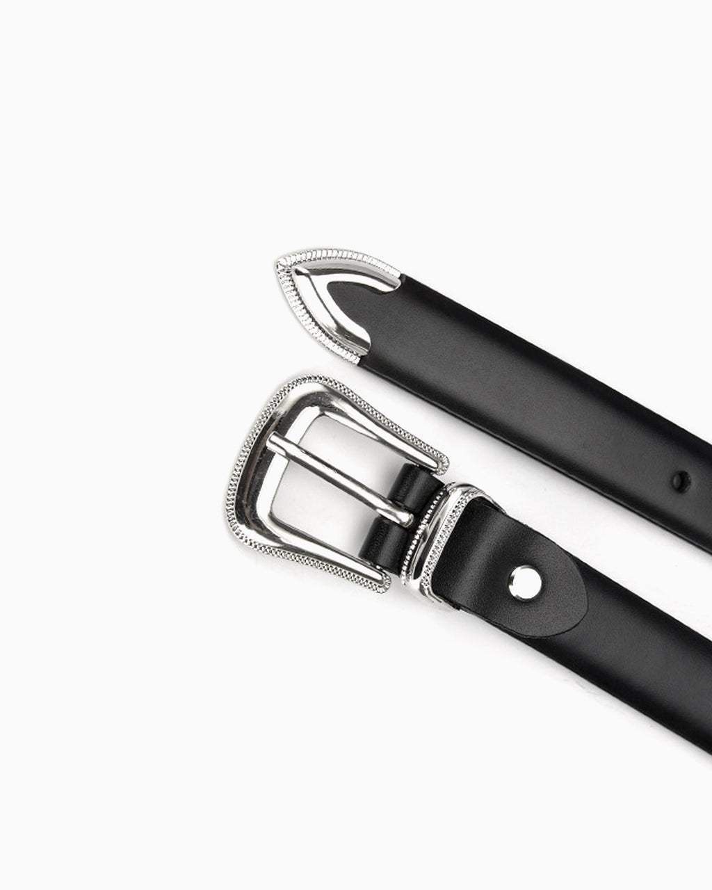 Unisex Double Buckle Black Belt with Polished Silver Hardware