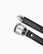 Unisex Double Buckle Black Belt with Polished Silver Hardware