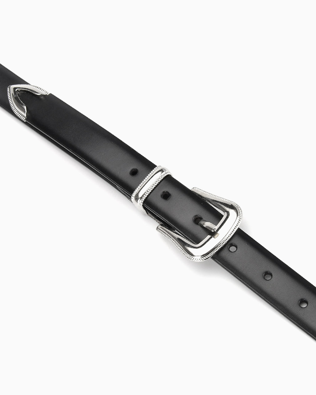 Unisex Double Buckle Black Belt with Polished Silver Hardware