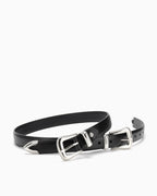 Unisex Double Buckle Black Belt with Polished Silver Hardware