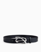 Y2K Unisex Designer Belt with an Artistic Abstract Orbit Silver Buckle