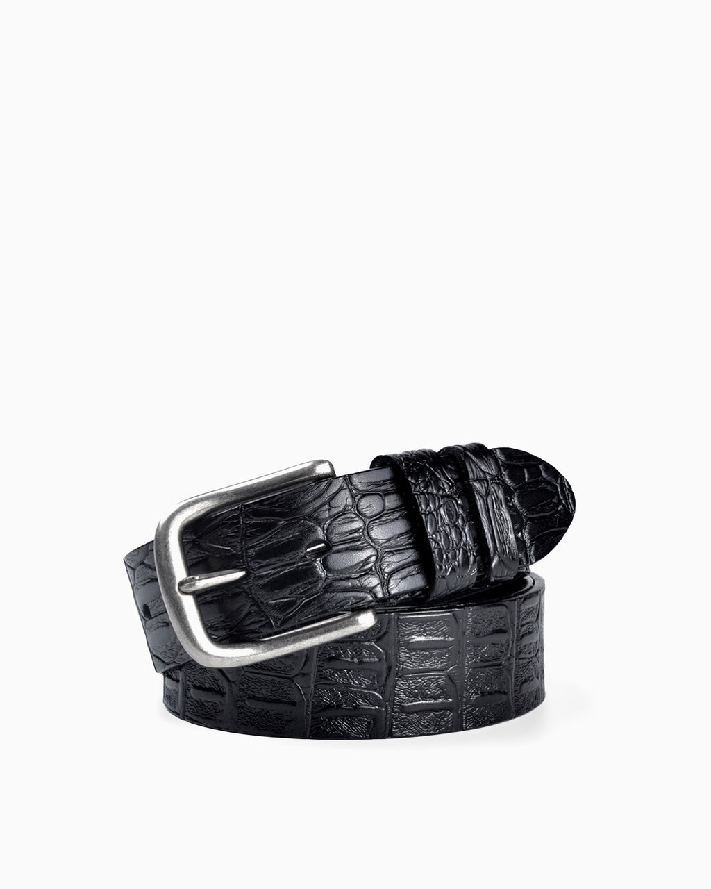 Men's Casual Crocodile-Embossed Pattern Genuine Leather Belt, Black Color