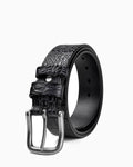Men's Casual Crocodile-Embossed Pattern Genuine Leather Belt, Black Color