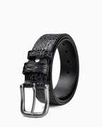 Men's Casual Crocodile-Embossed Pattern Genuine Leather Belt, Black Color