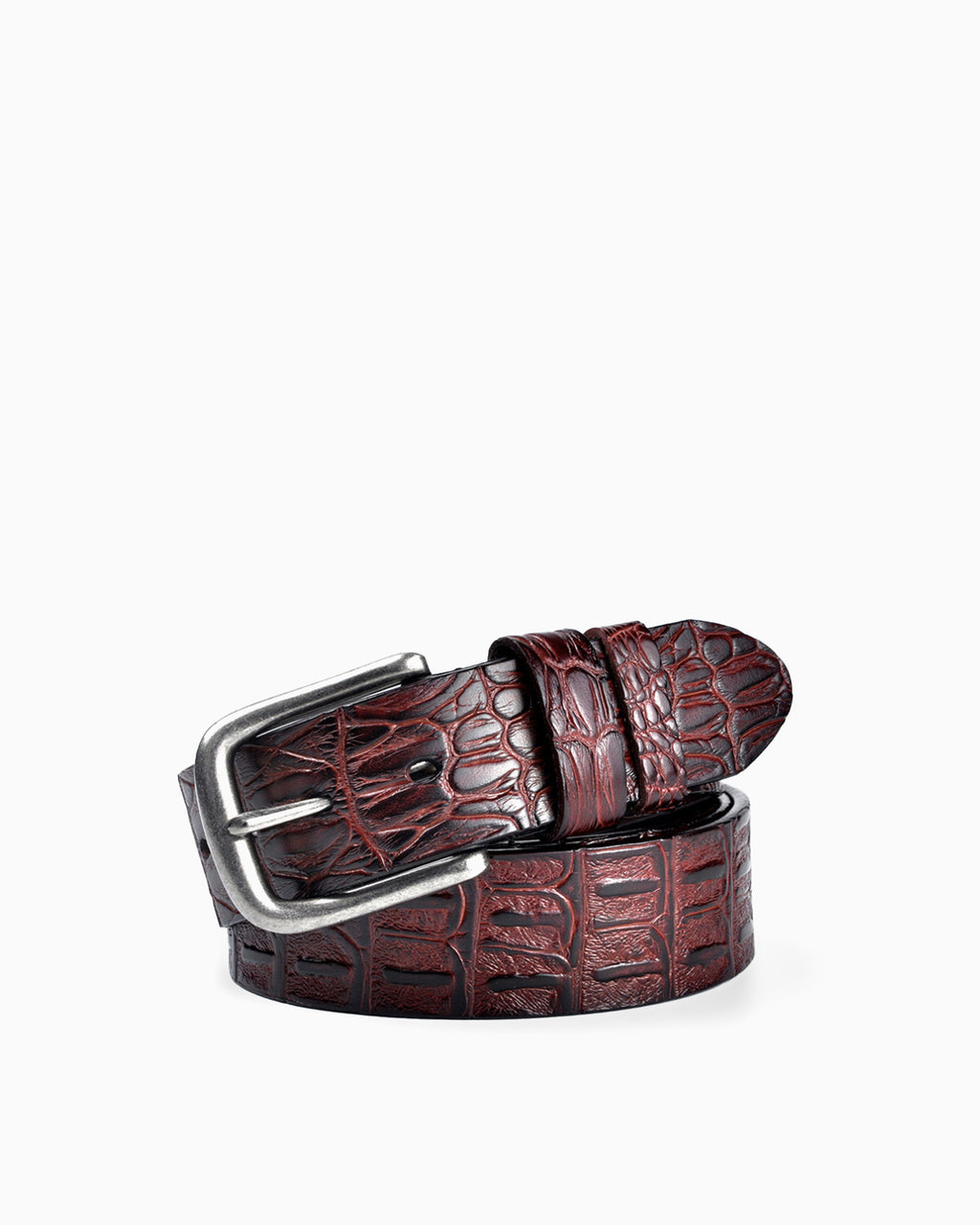 Men's Casual Crocodile-Embossed Pattern Genuine Leather Belt, Brown Color