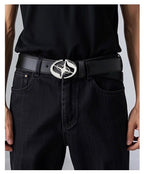 Black Belt with sculped Star-Cross motif Buckle - Unisex