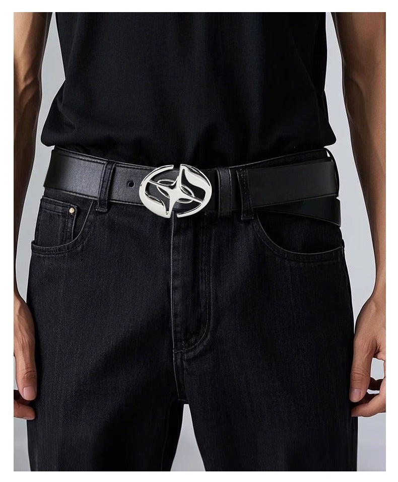 Black Belt with sculped Star-Cross motif Buckle - Unisex