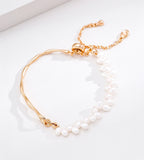 18K Gold Plated S925 Silver Adjustable Minimalist Freshwater Pearl Slider Bracelet