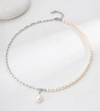 Natural Pearl & Chain Pendant Necklace 18K Gold Plated S925 Silver, White Gold Color