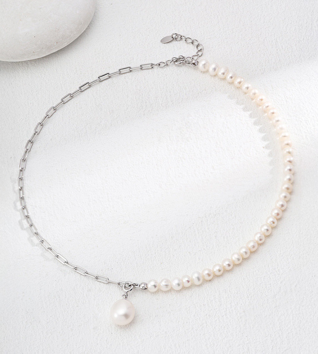 Natural Pearl & Chain Pendant Necklace 18K Gold Plated S925 Silver, White Gold Color