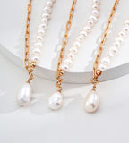 Natural Pearl & Chain Pendant Necklace 18K Gold Plated S925 Silver, Gold Color